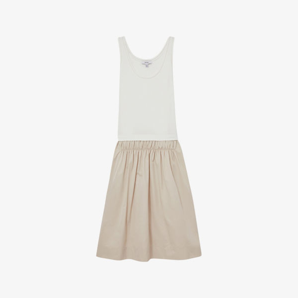 

Платье миди Wren из хлопковой смеси 2 в 1 Reiss, белый