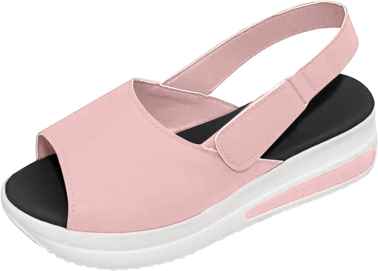 

Женские сандалии с ремешком сзади, летние удобные с открытым носком, сандалии на танкетке с ремешком на щиколотке и застежкой на крючок и петлю, повседневные нескользящие пляжные туфли на платформе, открытый носок, дышащие тапочки Generic, розов...