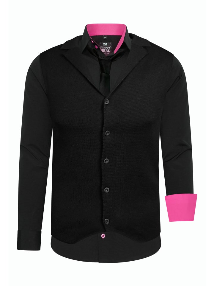 

Комплект из 3 предметов: рубашка с жилетом и галстуком, черный / розовый Rusty Neal