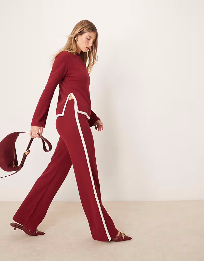 

Широкие брюки ASOS DESIGN с вафельной отделкой бордового цвета