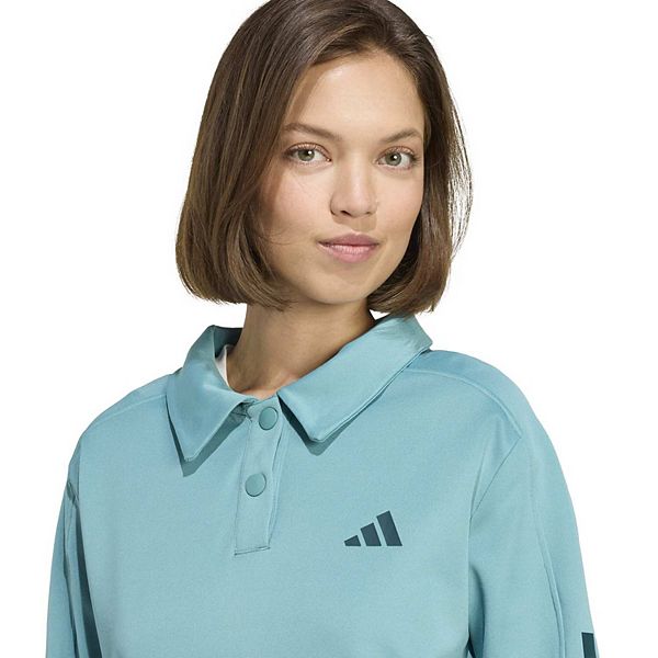 Женский топ с застежкой на кнопках и фирменными тремя полосками Adidas, Powder Teal — фото 4