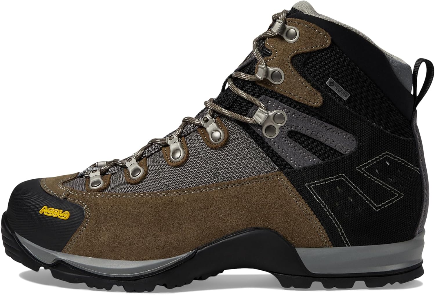 Мужские трекинговые ботинки ASOLO FUGITIVE GTX с водоотталкивающей и дышащей замшево-нейлоновой верхней частью, низкой посадкой на щиколотке, резиновый носок, Truffle/Stone — фото 4