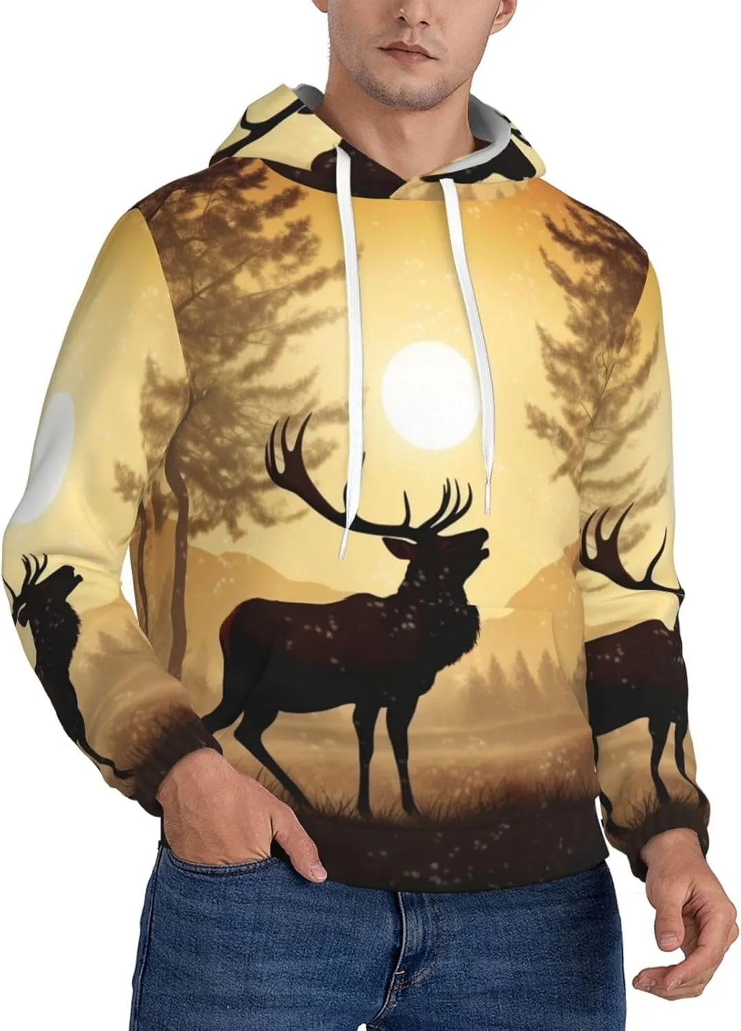 

Мужская флисовая толстовка с капюшоном, худи с длинным рукавом и принтом Elk KKLWEGU