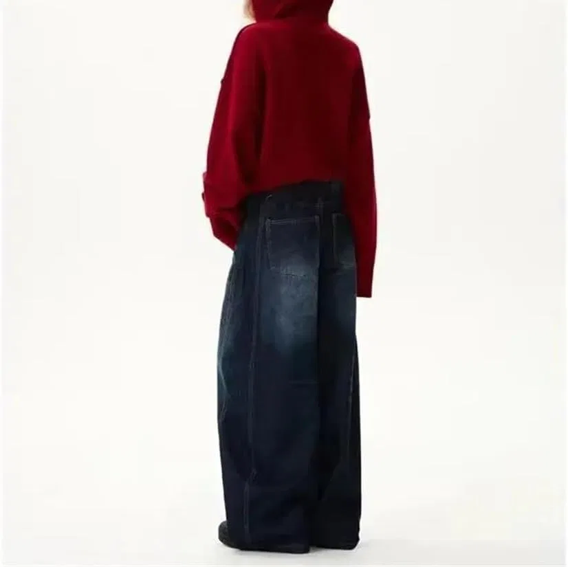 Джинсы свободные, Women's High Waisted Retro Jeans Loose Fit Winter Thick Wide Leg Trousers, 37 — фото 3