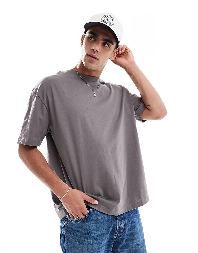 

Футболка оверсайз ASOS DESIGN Essentials темно-серого цвета