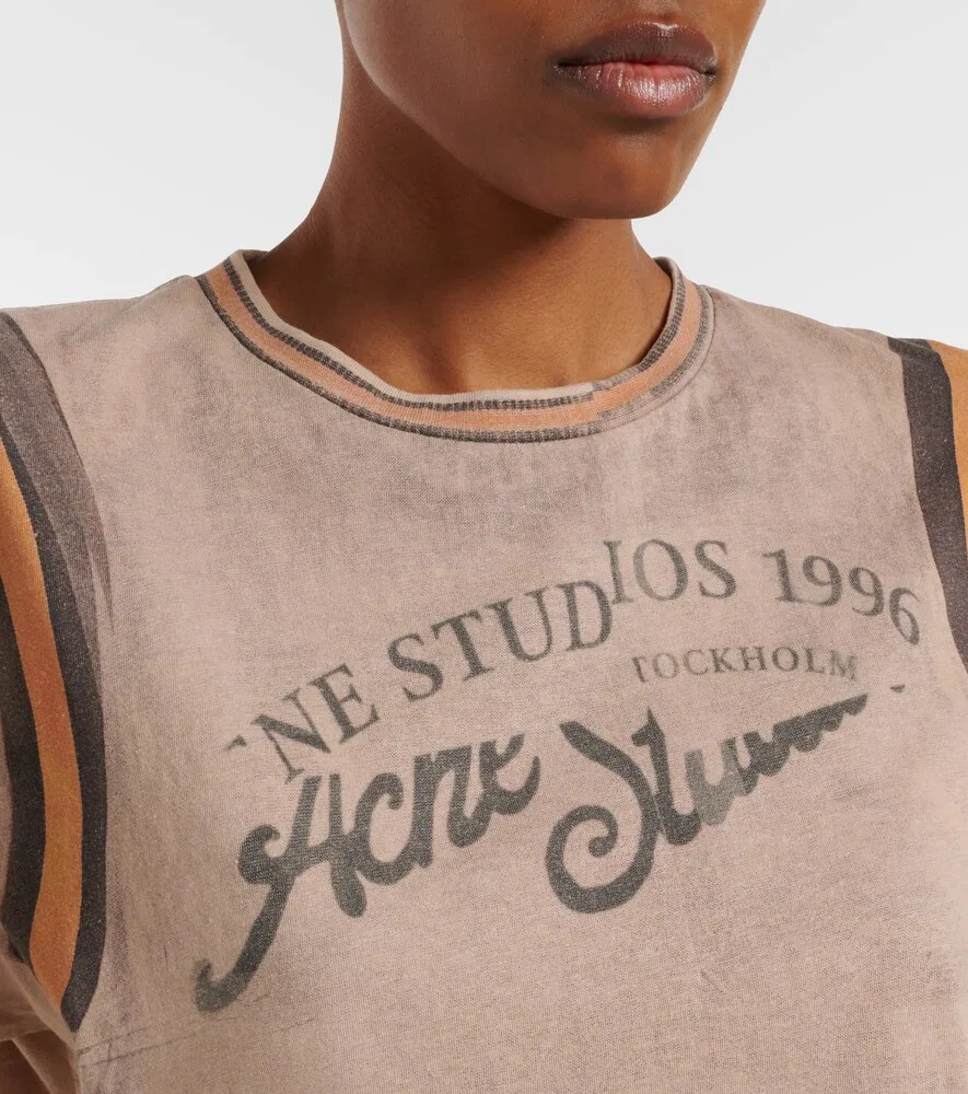 Футболка из хлопкового трикотажа с логотипом Acne Studios, бежевый — фото 4