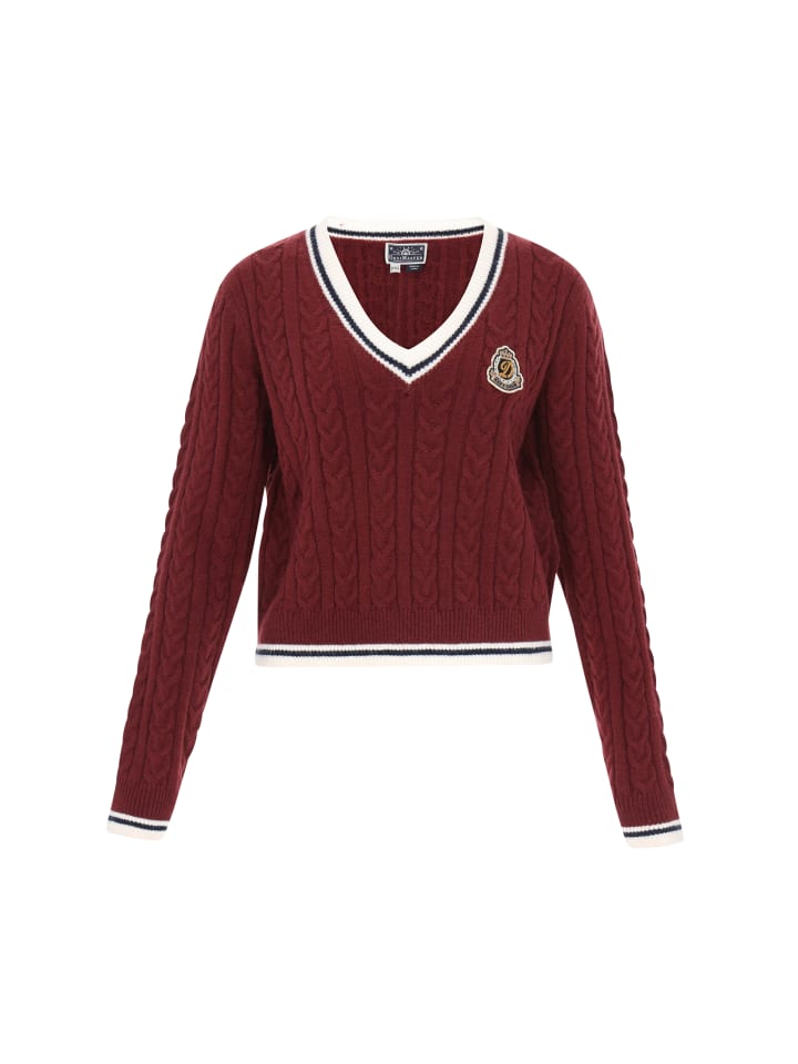 

Женский свитер винно-красного, темно-синего и белого цвета DreiMaster Maritim