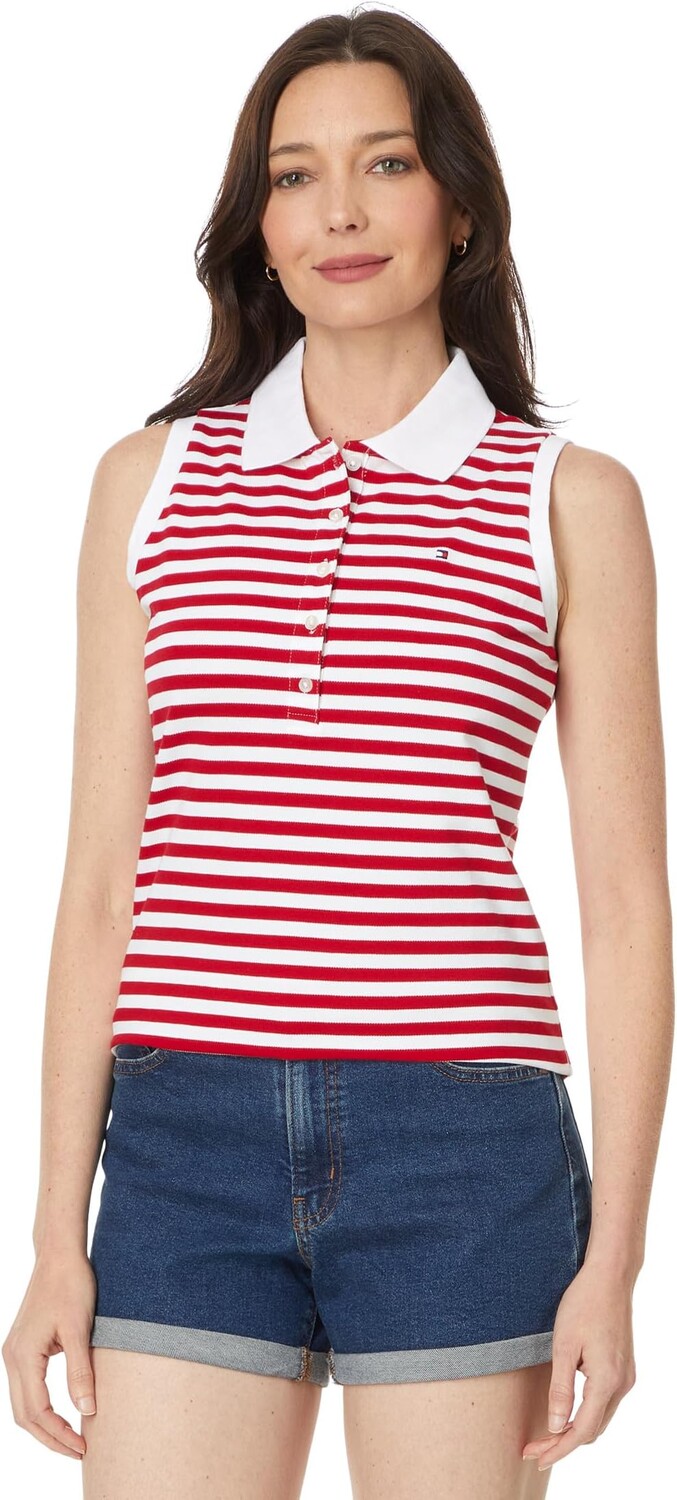 

Поло Tommy Hilfiger Sleeveless Stripe Polo, цвет Scarlet/Bright White