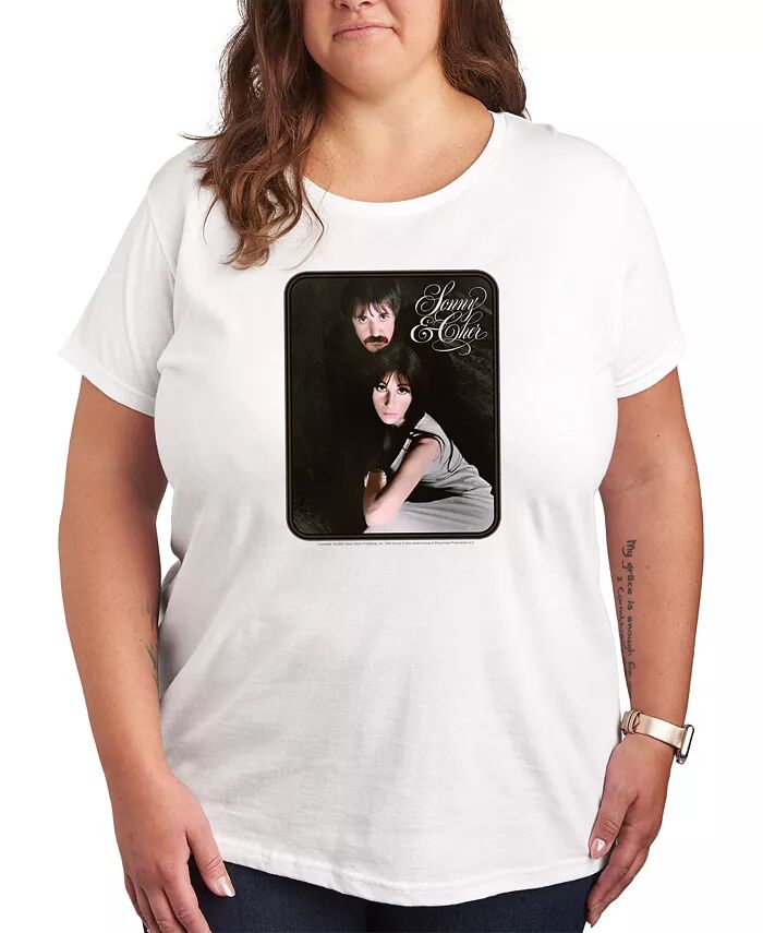 

Футболка-пуловер с принтом Sonny and Cher размера Plus Hybrid Apparel, белый