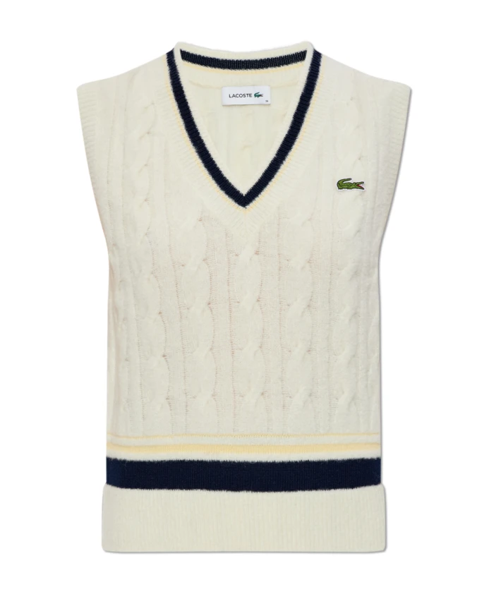 

Жилет из шерсти крупной вязки Lacoste, бежевый
