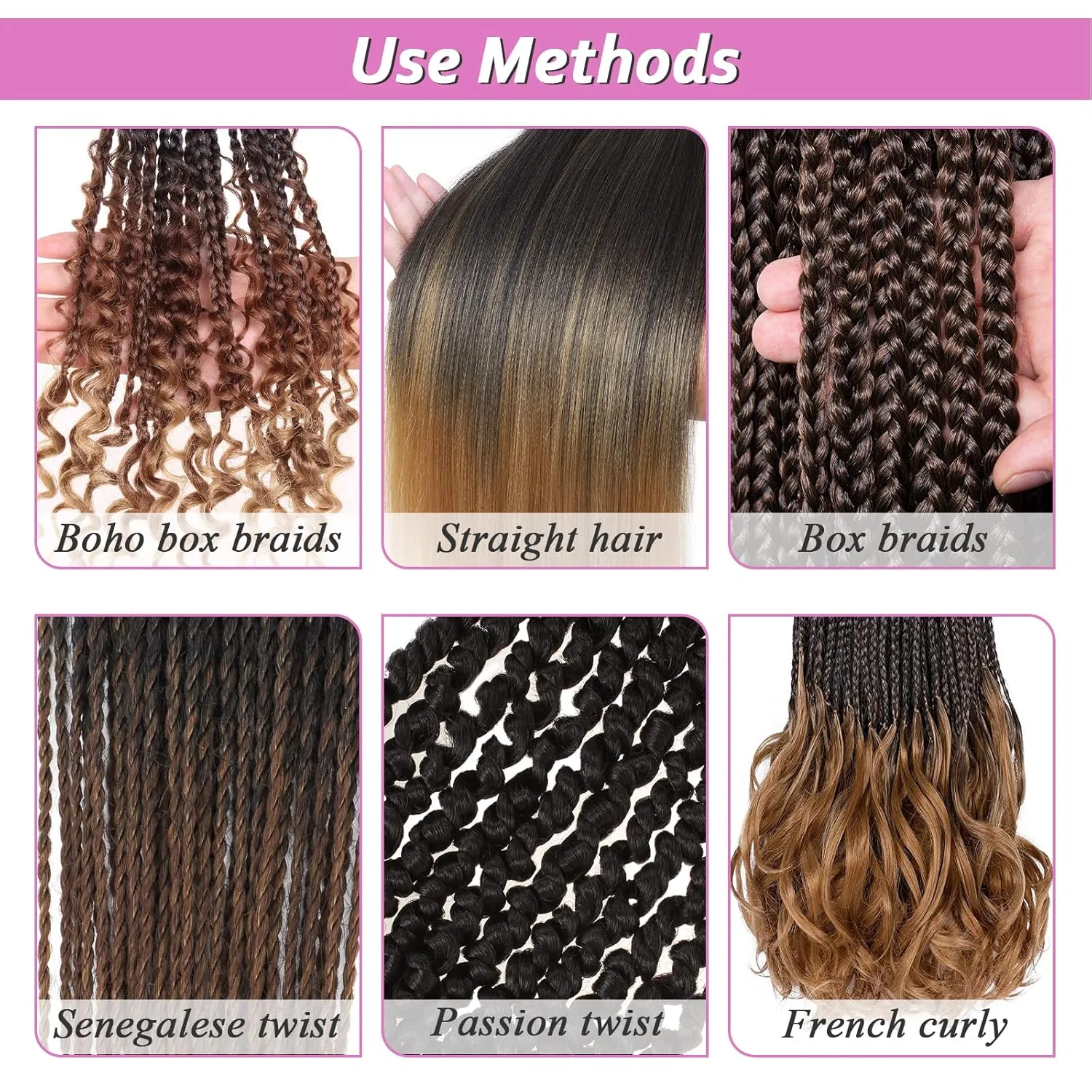 Искусственные волосы для плетения Pre Stretched Braiding Hair 30 дюймов, 6 упаковок Samtress, #1B/27/613 — фото 4