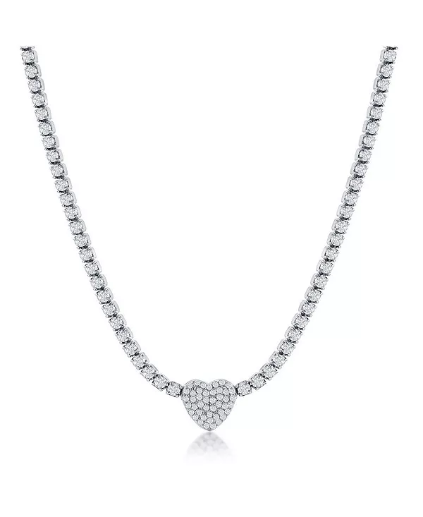 

Теннисное ожерелье из стерлингового серебра с фианитами в форме сердца Simona, silver