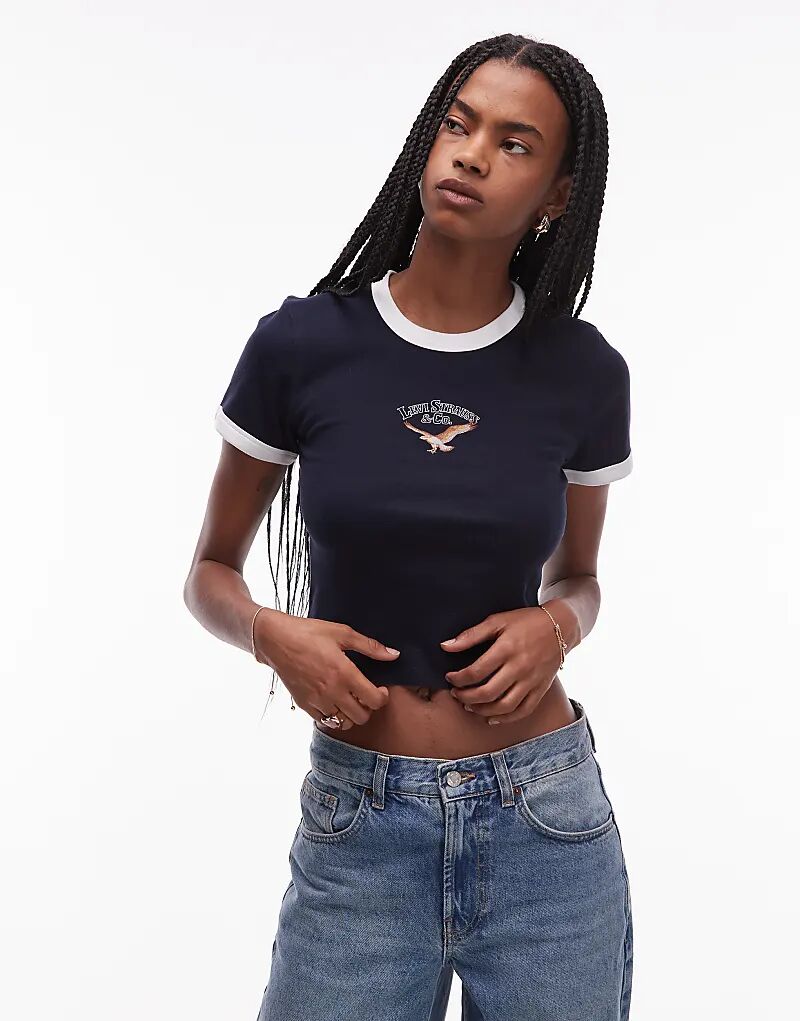 

Футболка Levi's с принтом в центре, темно-синего цвета