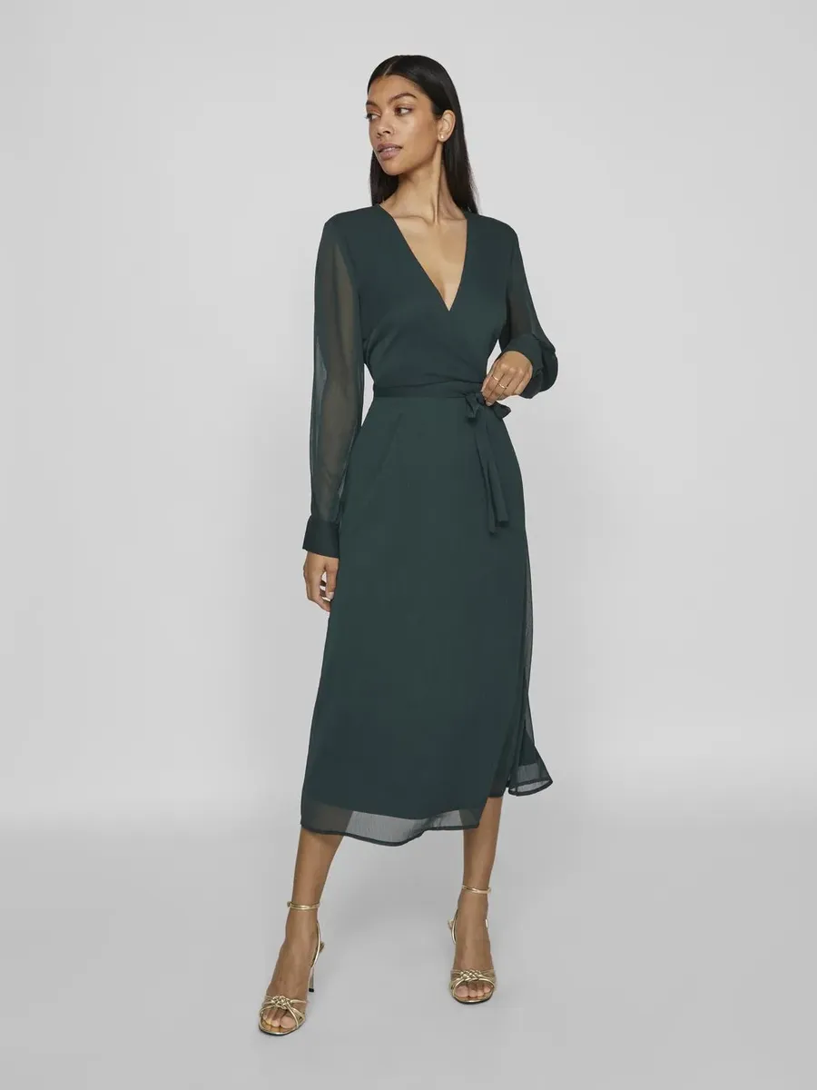 

Шифоновое платье Vila "VIFALIA V-NECK L/S MIDI DRESS - NOOS", цвет Scarab