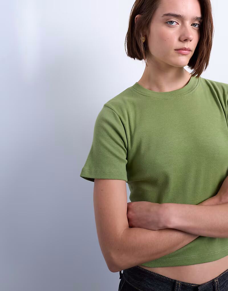 

Укороченная повседневная футболка зеленого цвета Topshop, Зеленый, Укороченная повседневная футболка зеленого цвета Topshop