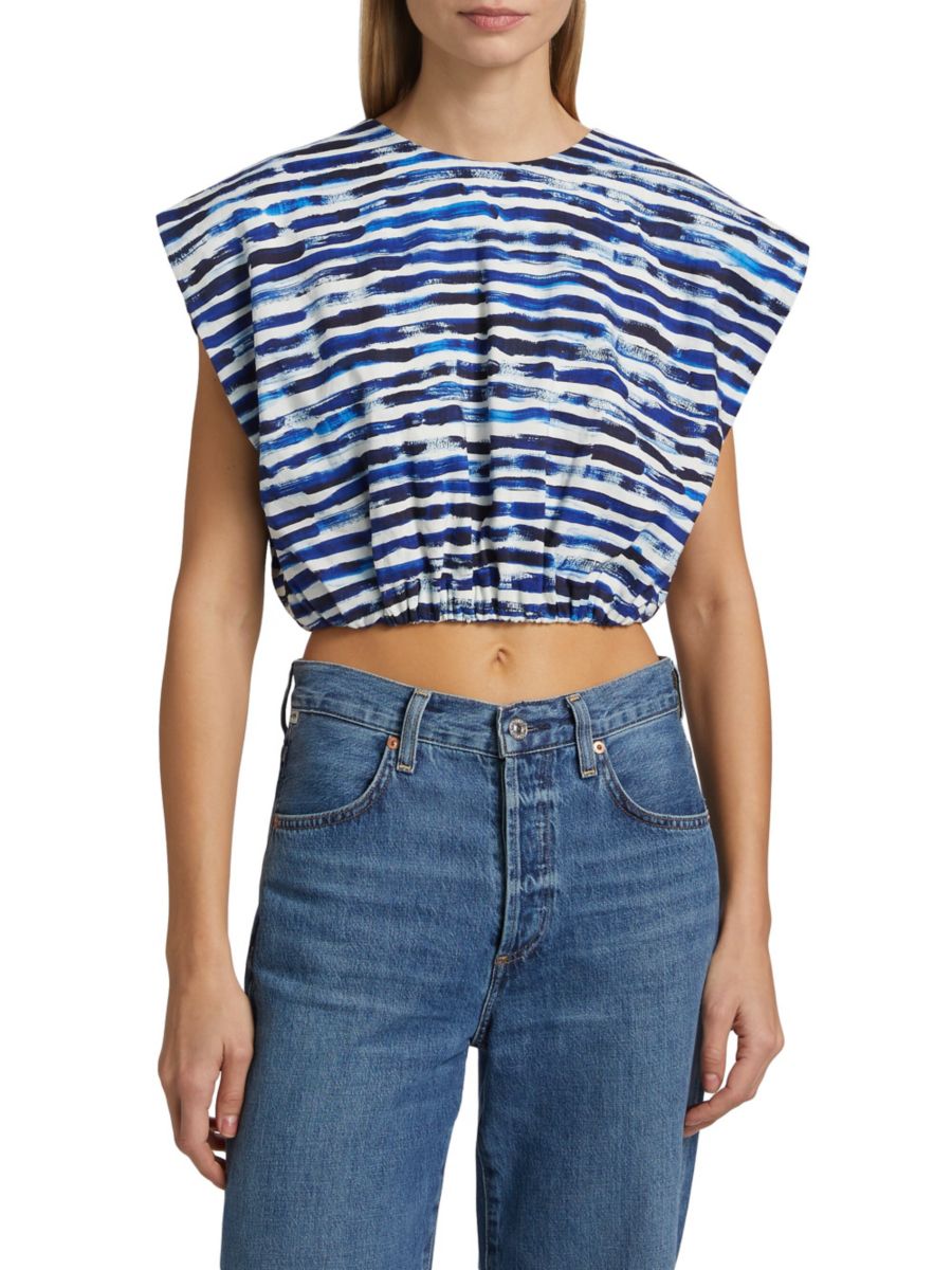 

Укороченный топ Billie из льняной смеси A.L.C., цвет Navy Stripe