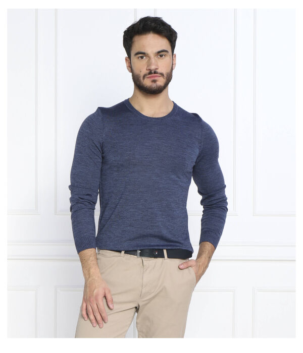 Шерстяной свитер перевивочный Slim fit Boss, синий — фото 3