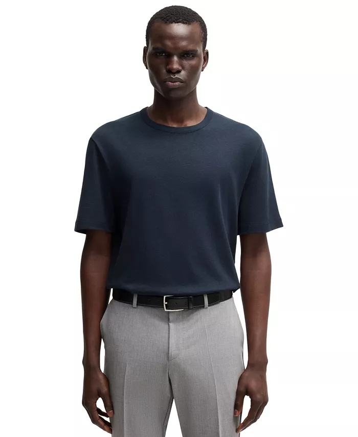 

Мужская хлопковая льняная футболка Regular-Fit Hugo Boss, синий