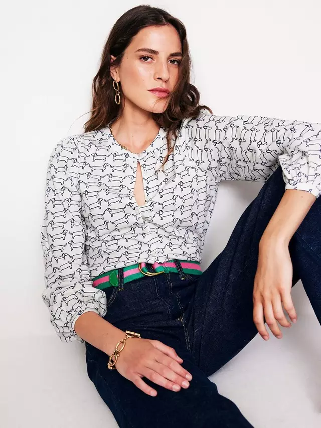 

Рубашка Boden Marina Dachshund Jersey, цвет ivory/multi
