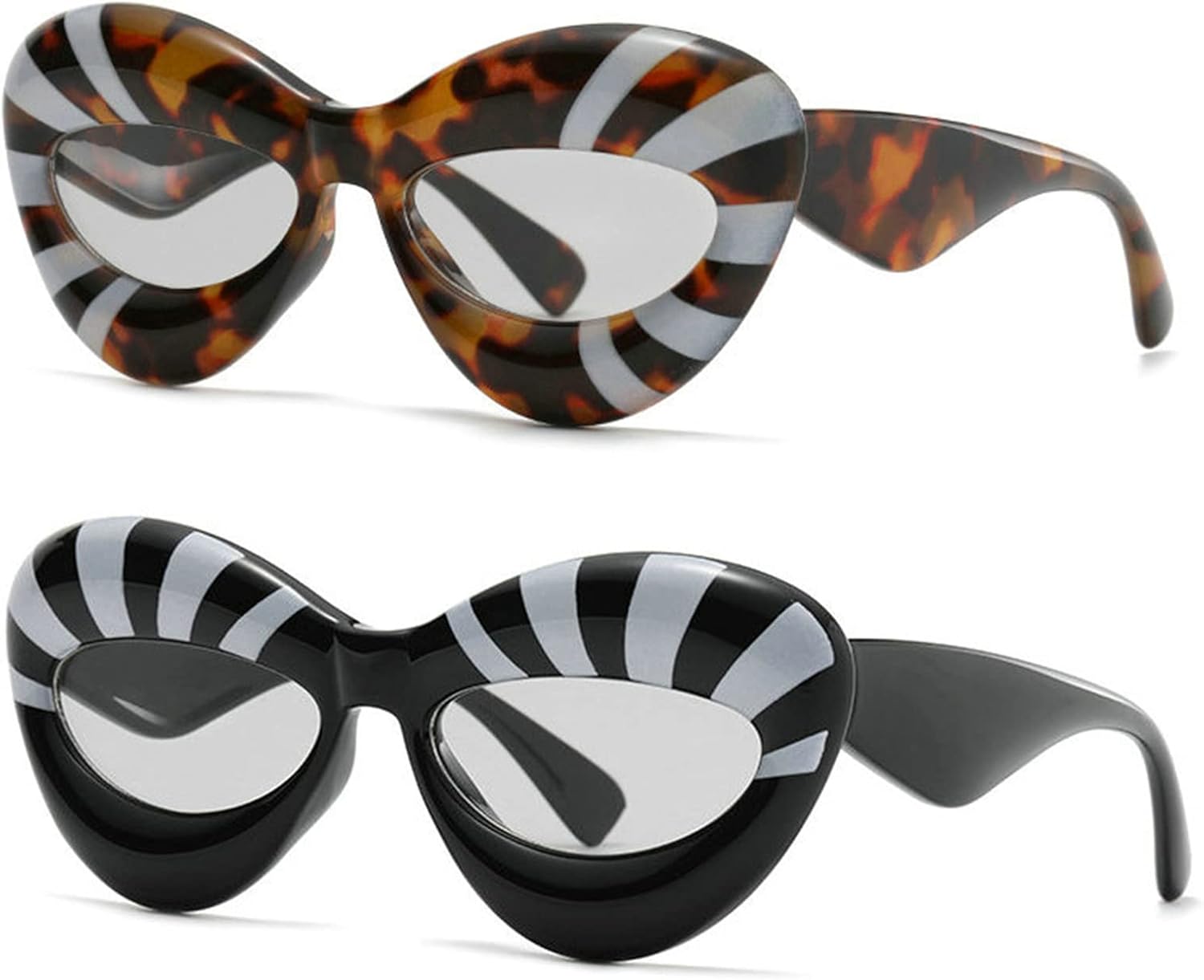 

Модные солнцезащитные очки «кошачий глаз» от Helena Fashion для женщин, увеличенная толстая оправа, сексуальные очки в форме губ, стильный дизайнерский дизайн, Black+leopard