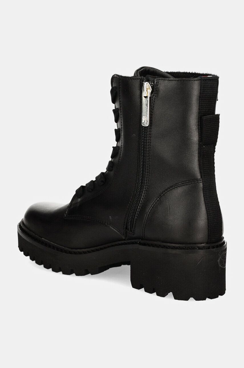 Tommy Hilfiger ШИКАРНЫЕ кожаные байкерские ботинки со шнуровкой на среднем каблуке, черный — фото 4