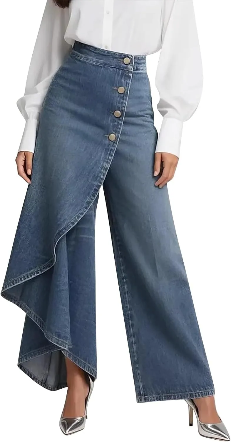 

Джинсы-брюки Flowy Pants для женщин на пуговицах, с высокой посадкой и широкими штанинами