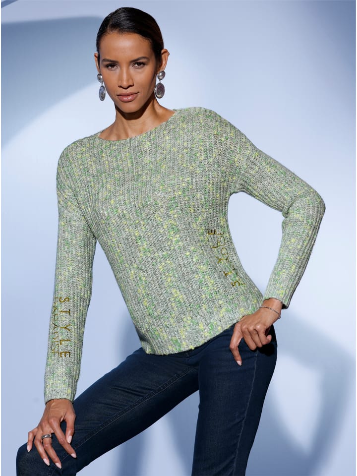 

Свитер с длинными рукавами в яблочно-фисташковом узоре creation L