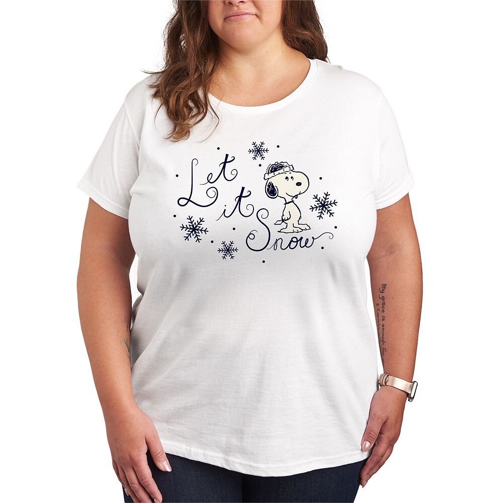 

Футболка больших размеров с рисунком Peanuts Snoopy Let It Snow Licensed Character, белый