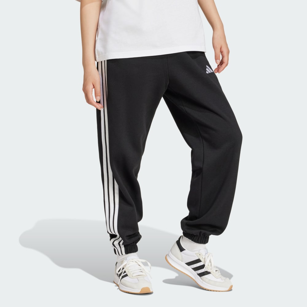 Спортивные брюки Adidas Essentials 3-Stripes Fleece Loose-Fit Pants, черный/белый — фото 3