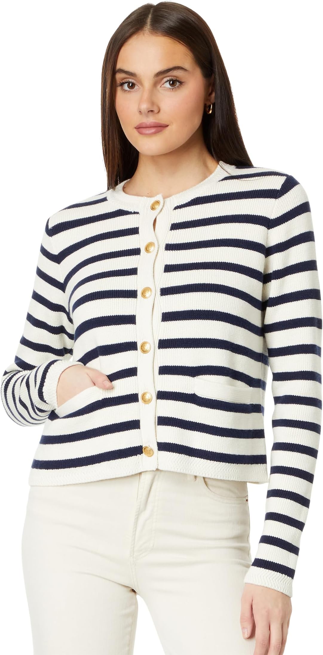 

Свитер Vineyard Vines Stripe Crew Cardigan, цвет Nautical Navy