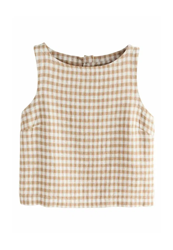 Топ Regular fit на пуговицах Next, brown ecru gingham, коричнево-бежевая клетка