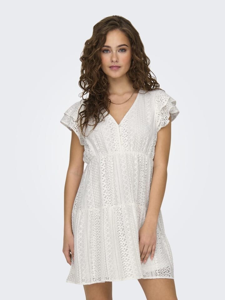 

Длинное платье ONLY Kurzes Knielang V Ausschnitt Spitzen Detail, белый