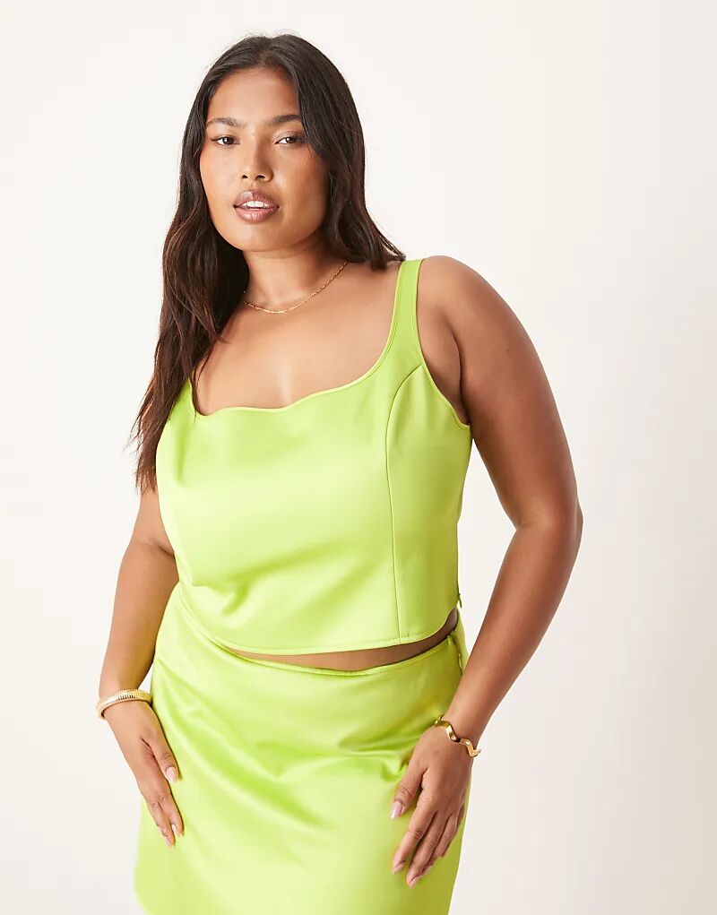 

Атласный топ-комбинезон с широким квадратным вырезом ASOS DESIGN Curve цвета лайма Asos Curve