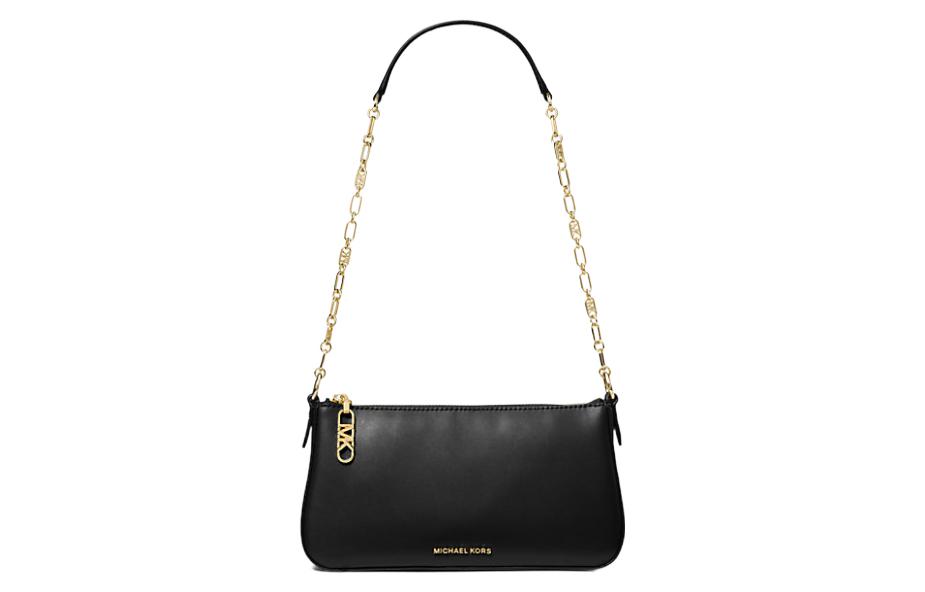 

Кожаная ручная плечевая сумка среднего размера женская черная MICHAEL KORS