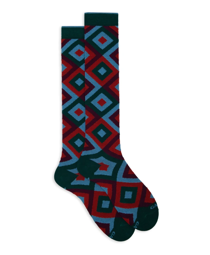 

Длинные хлопчатобумажные носки с концентрическим ромбовидным узором Gallo, мультиколор