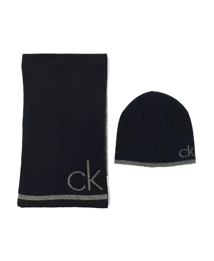 

Мужской комплект из шарфа и шапки Fuzzy 2-Piece Calvin Klein, синий