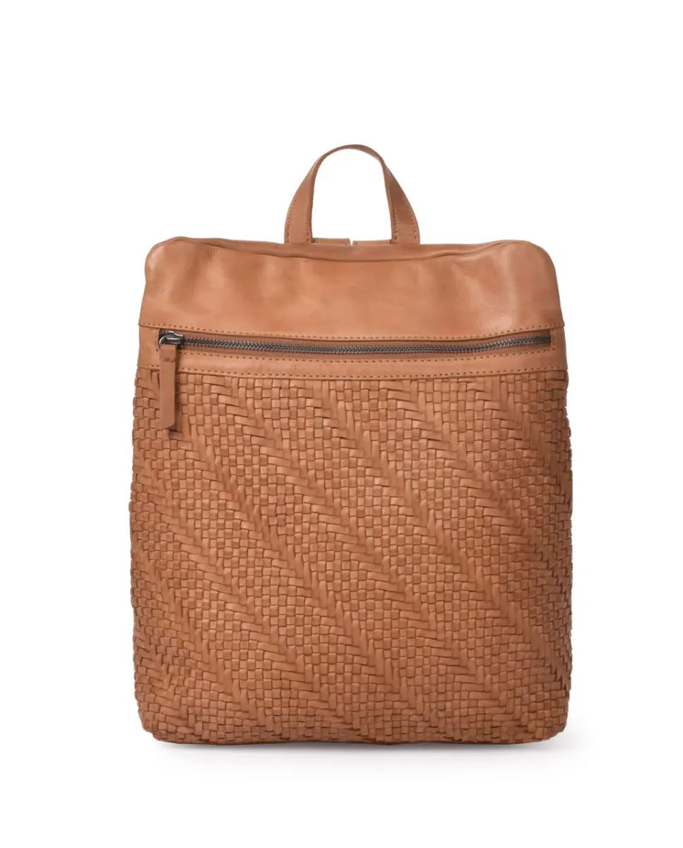 

Женский противоугонный рюкзак из мытой кожи THB Plow The Bagging Co, цвет Camel