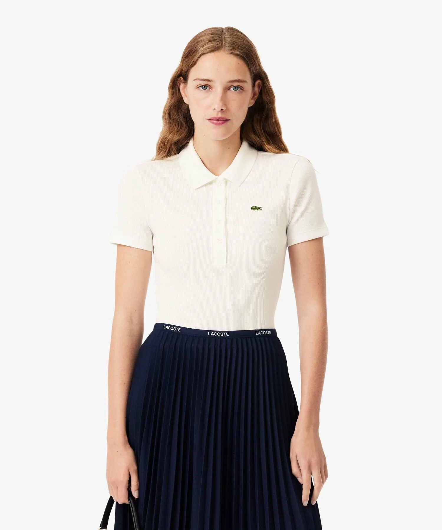 Рубашка поло LACOSTE из ребристой вязки, White