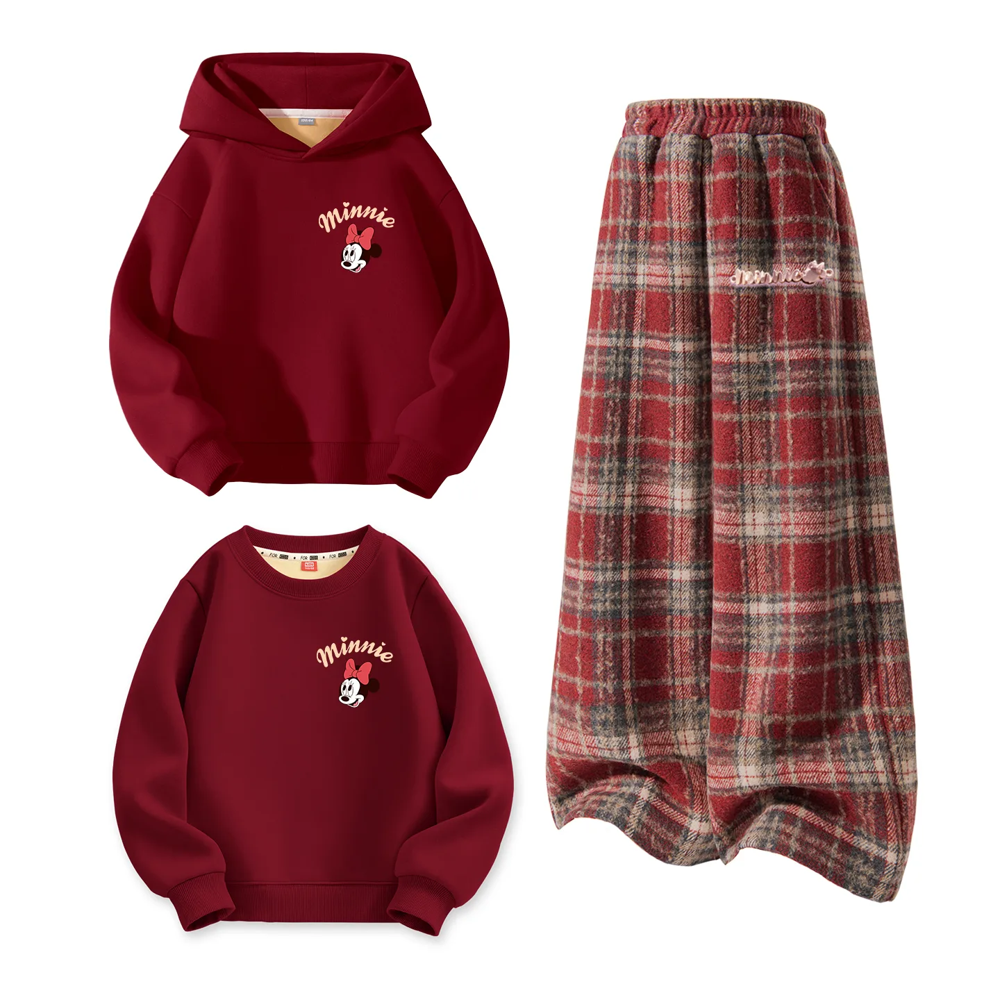 Disney Kids Tang Suits Crew Neck Thickness, [Thickened and Fleece-Lined]DiHO Lifting K Burgundy+Di Long Metal Label K Red Plaid+DiHO Lifting K Burgundy