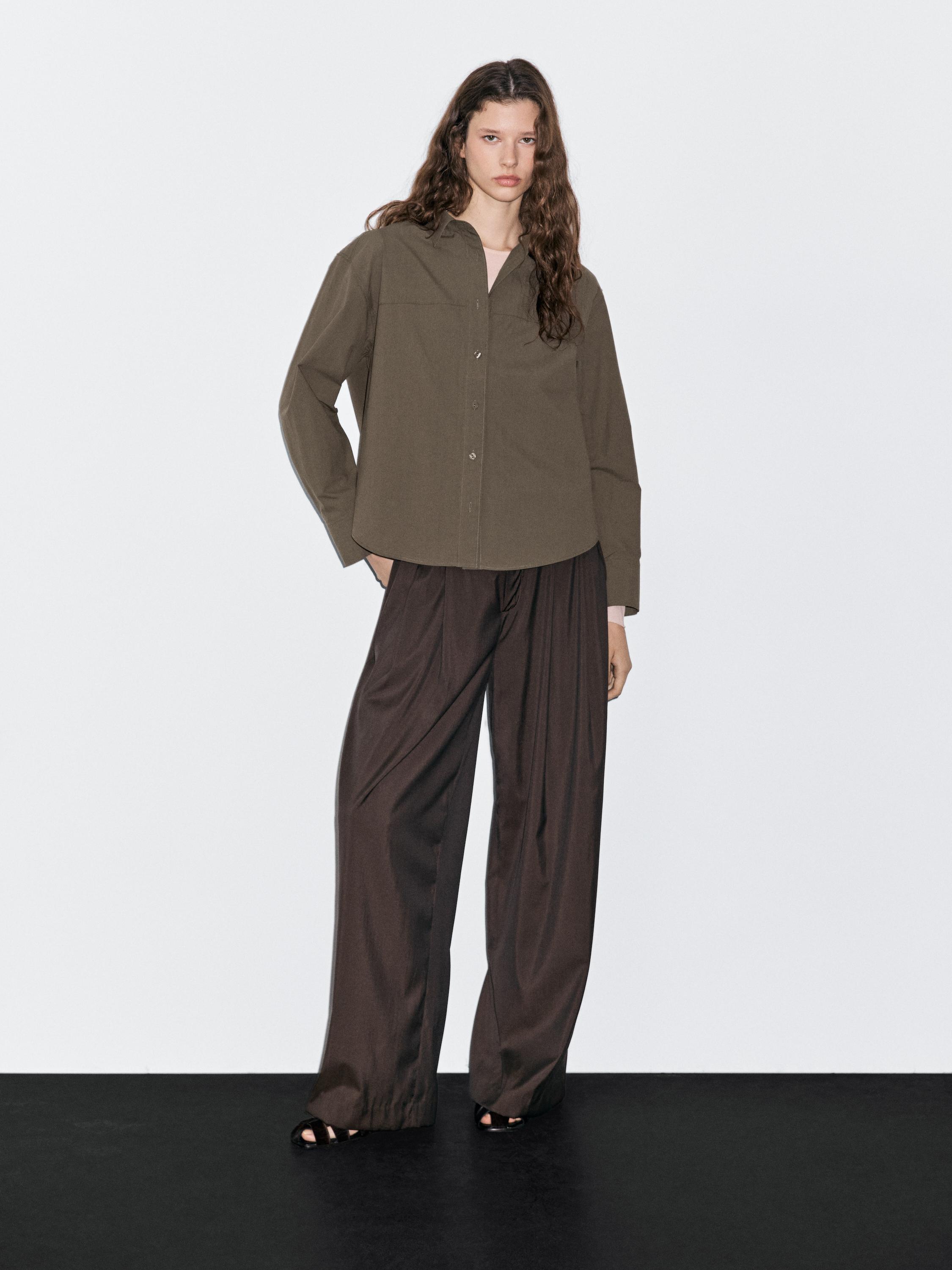 

Рубашка из 100% хлопка с декоративными швами Massimo Dutti, темно-зеленый