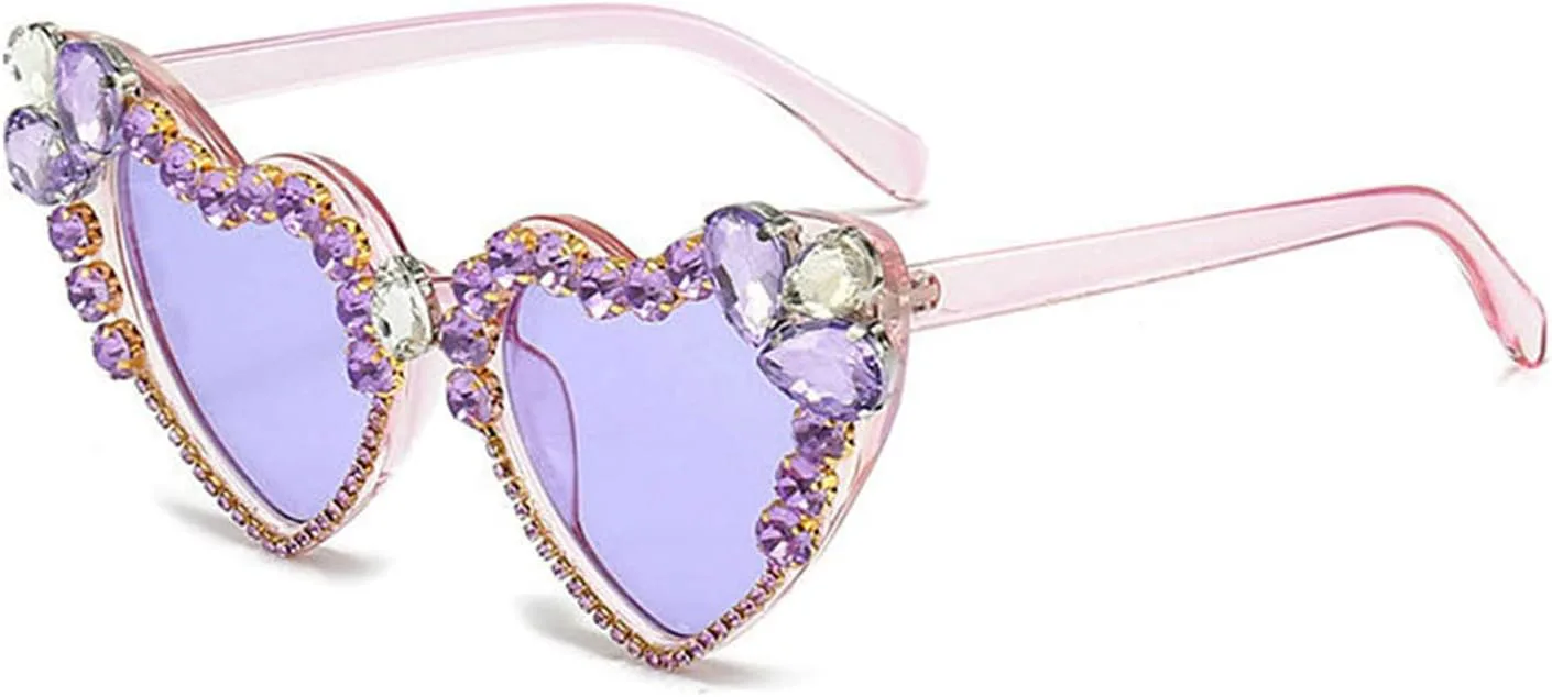 

Солнцезащитные очки Willochra в форме сердца со стразами, модные женские солнцезащитные очки с бриллиантовым блеском для вечеринки, хрустальные очки, Purple