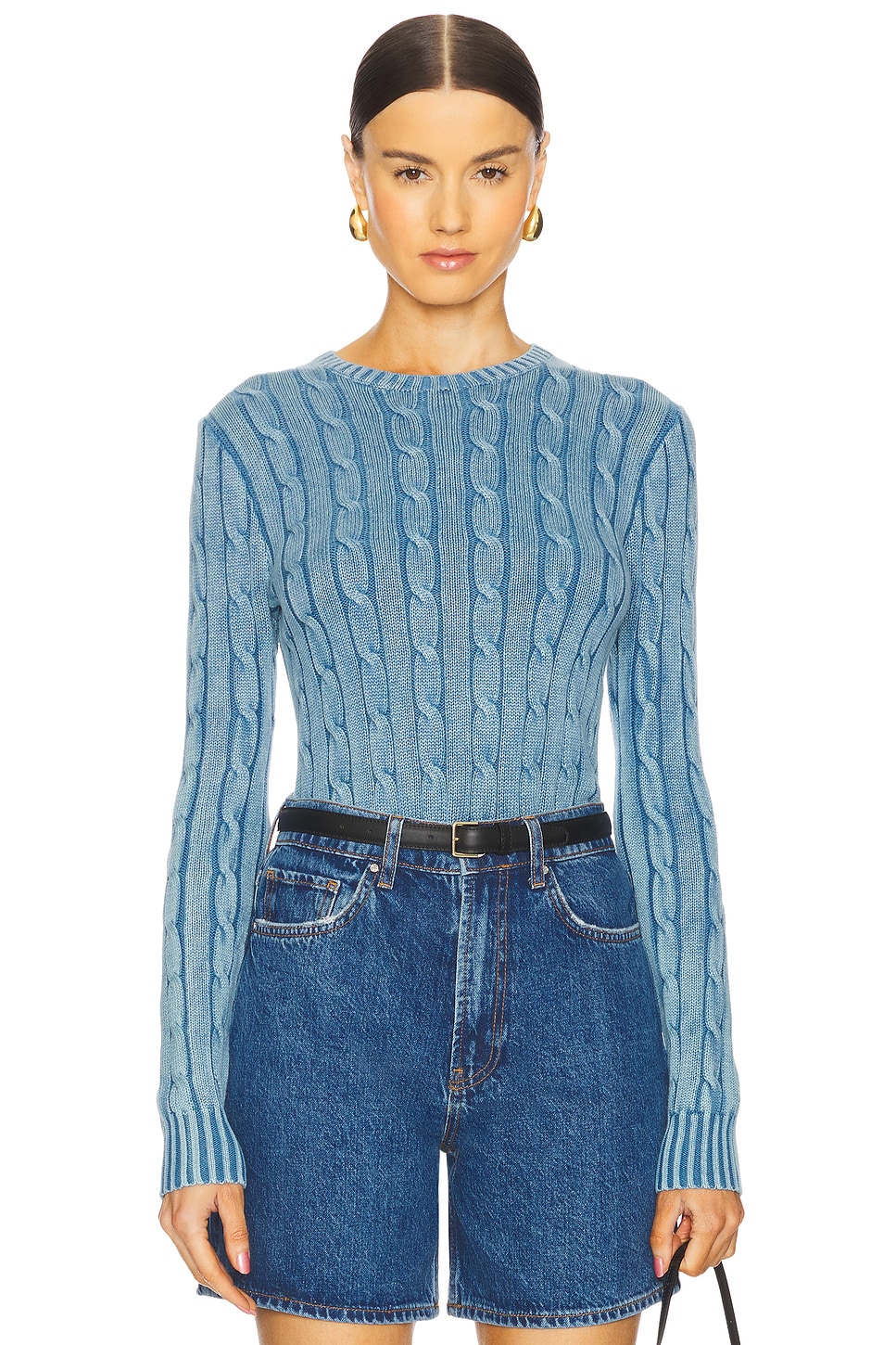 

Свитер из хлопка в стиле кабельной вязки с нашивками на локтях Polo Ralph Lauren, chambray indigo