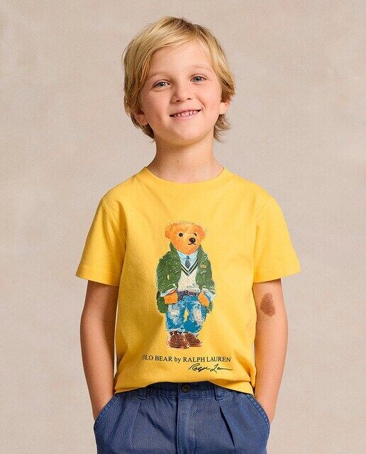

Хлопковая футболка для мальчика с мишкой-поло Polo Ralph Lauren, желтый