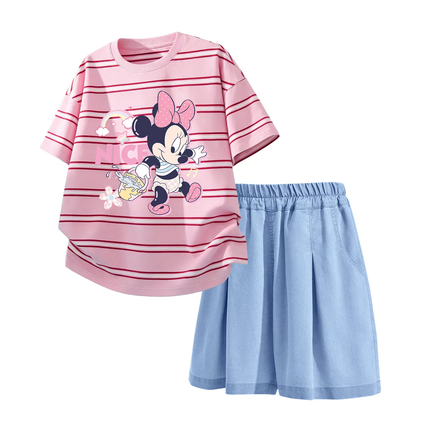 Детский спортивный костюм Disney Kids с круглым вырезом, розовый и деним — фото 4