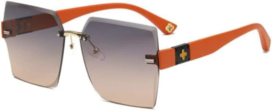 

Винтажные квадратные солнцезащитные очки PUB без оправы, забавные металлические солнцезащитные очки с защитой от УФ-излучения UV400, Orange Frame Upper Grey Lower Tea