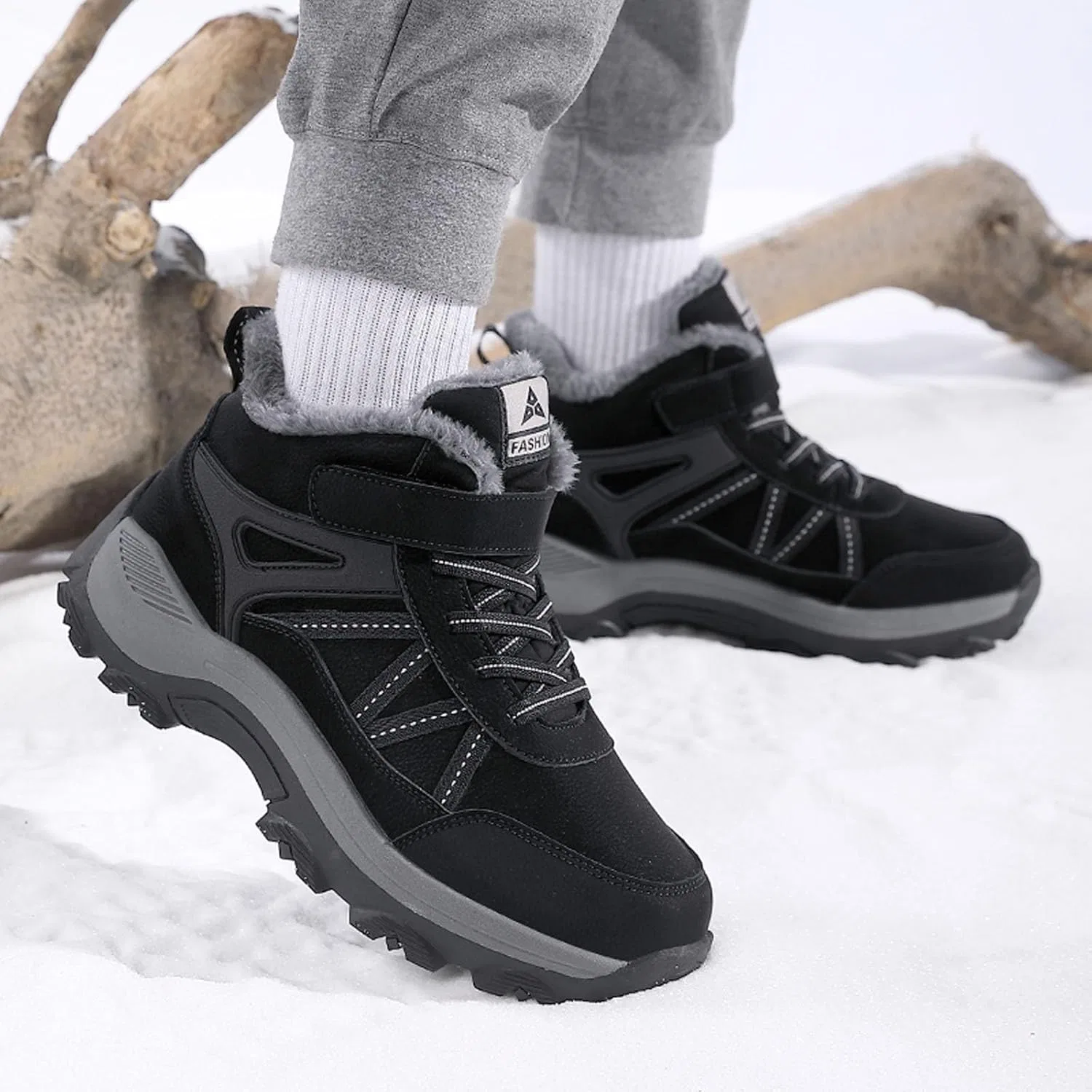 Мужские зимние ботинки Snow Boots - зимние ботинки на подкладке из плюша с бархатной вставкой, толстой подошвой, водонепроницаемые, с коротким голенищем, удобные зимние ботинки, нескользящая зимняя обувь для улицы 2025 года Qzeanxy, A01 Schwarz — фото 3
