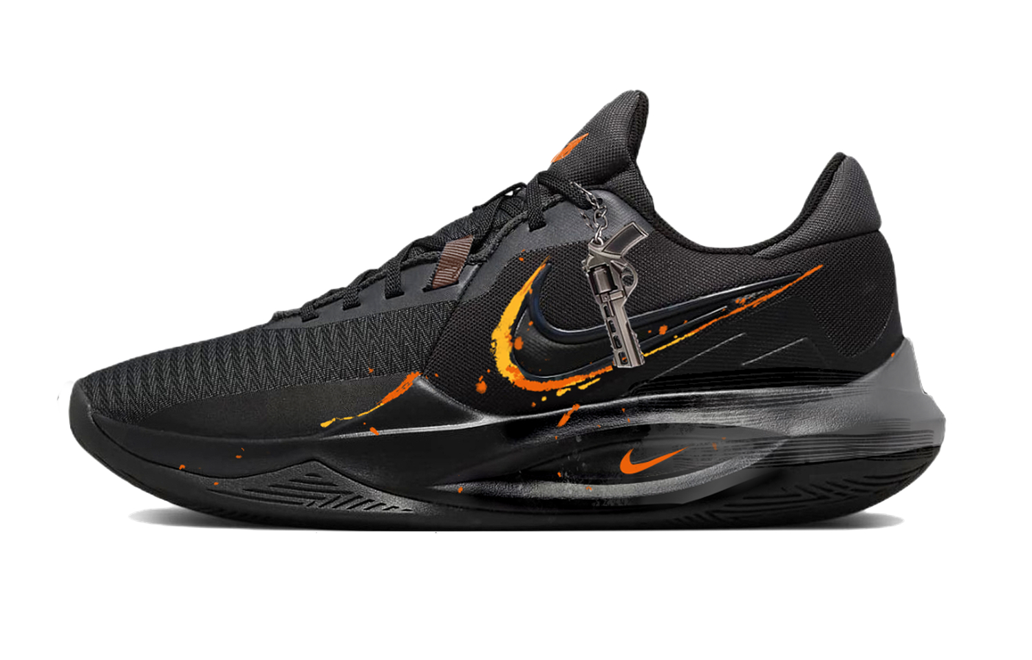 

Nike Мужские баскетбольные кроссовки Precision 6 Gunfire Triple Black с низким верхом, износостойкие, черный с желтыми элементами