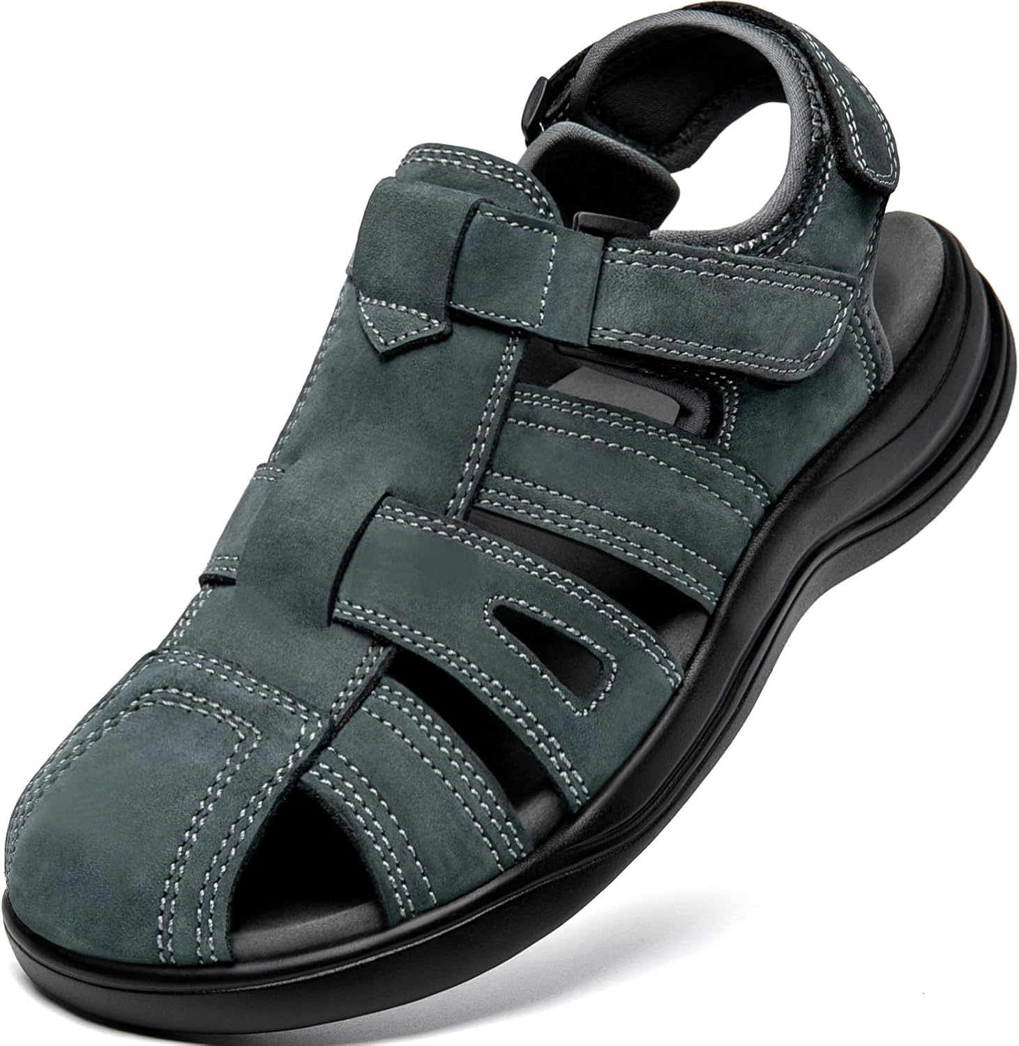 

Мужские кожаные сандалии для рыбаков с закрытым носком, для прогулок, повседневного и спортивного использования, с амортизирующей стелькой из пены с эффектом памяти, летние, уличные, регулируемые и удобные Boveshorn, серый