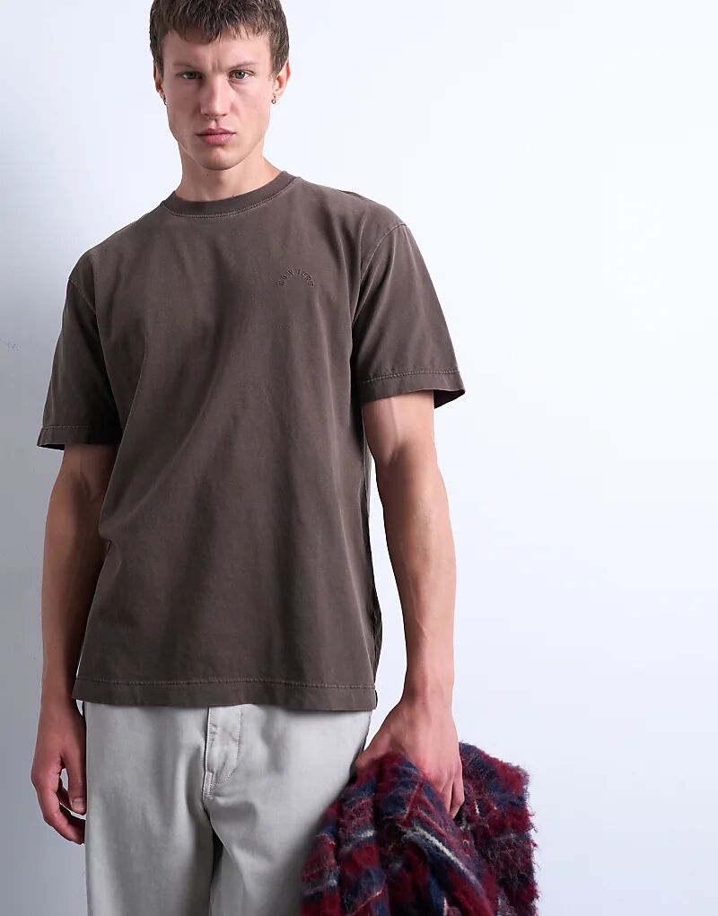 

Футболка Topman премиум-класса свободного кроя с вышивкой «Nearn» коричневого цвета