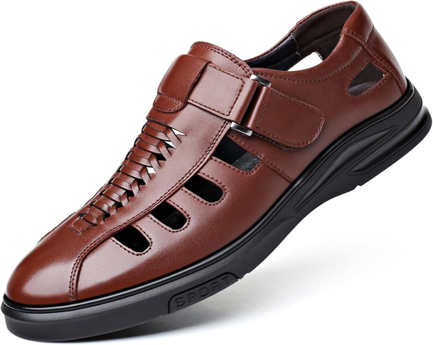 

Мужские сандалии Veslexth, повседневная кожаная обувь для улицы, спортивная, легкая, с поддержкой свода стопы, противоскользящие лоферы, коричневый